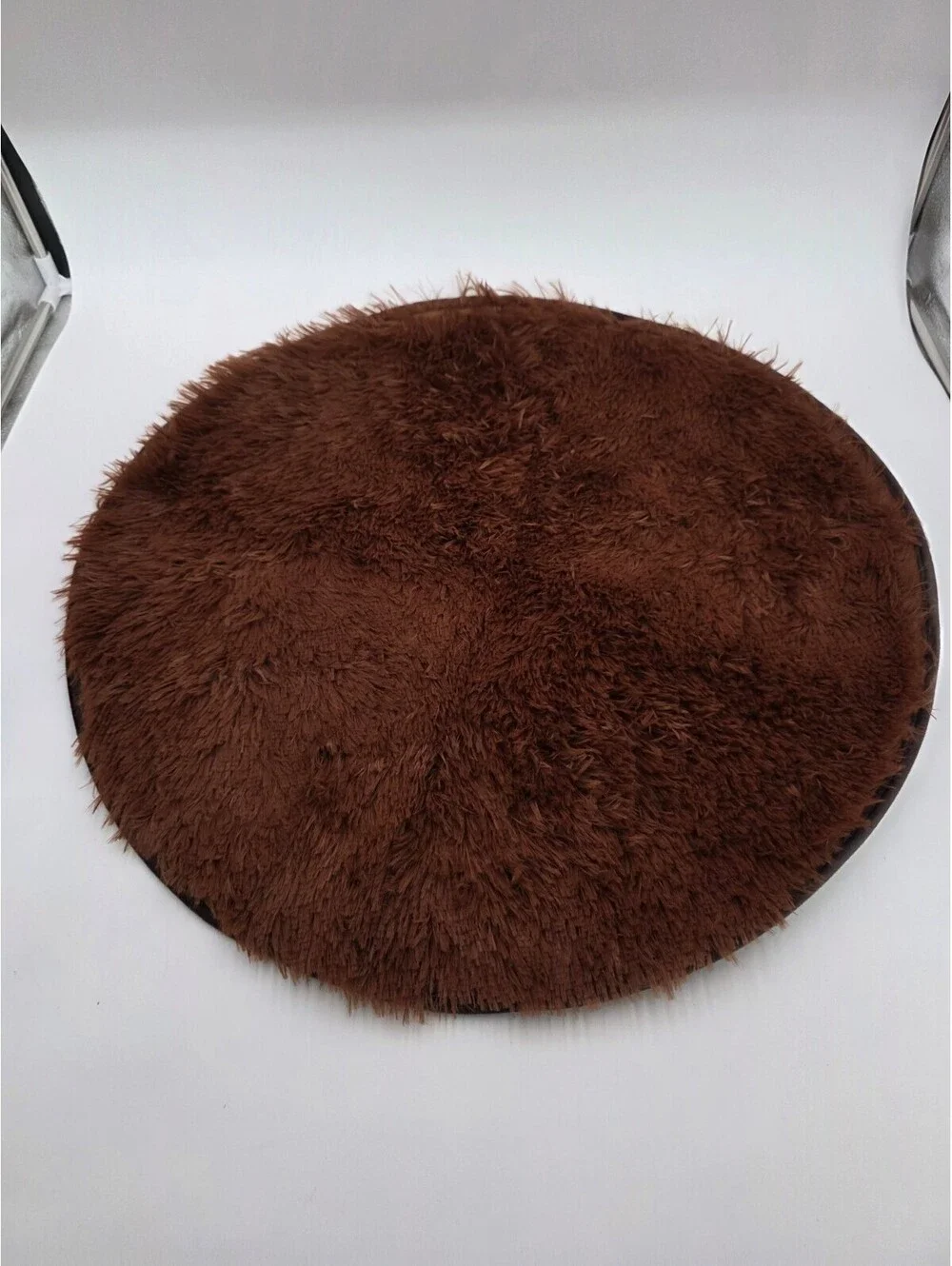 Round Brown Faux Fur Area Rug